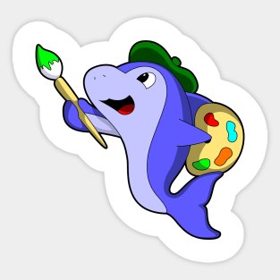 Dolphin as Painter with Colour & Brush Sticker